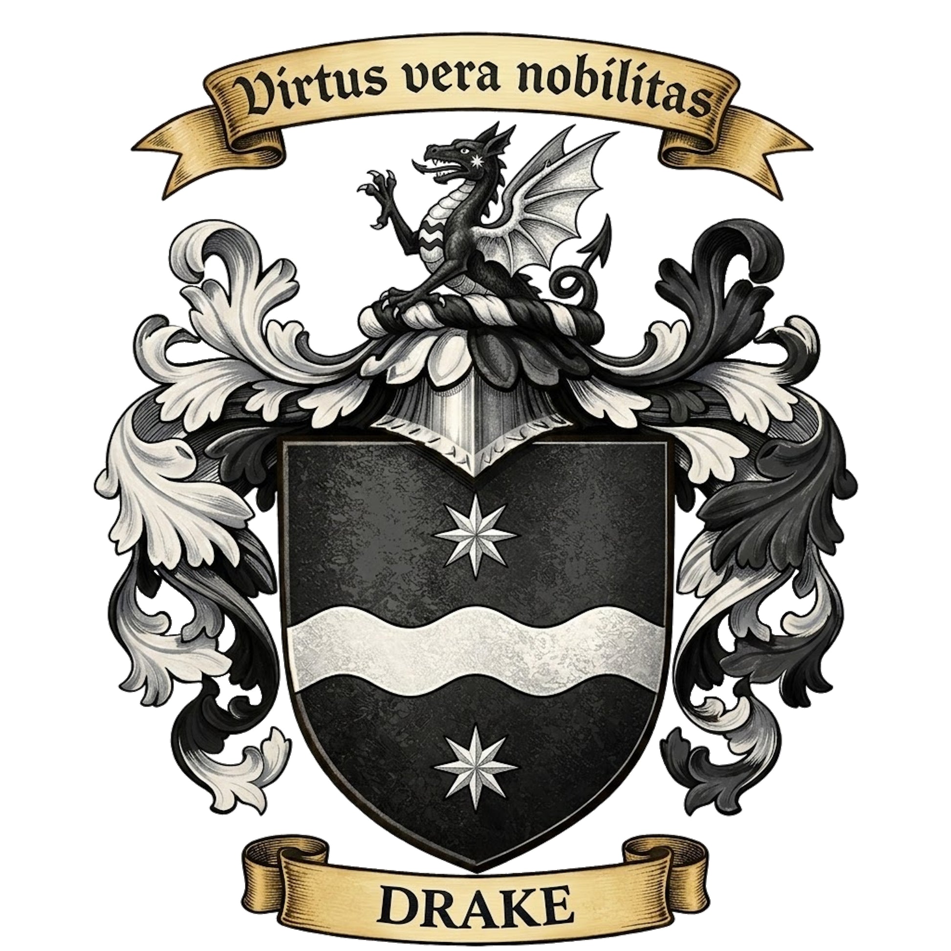 The Drake Family Coat of Arms digital download: Includes Color PNG, B&W PNG, and SVG vector files
