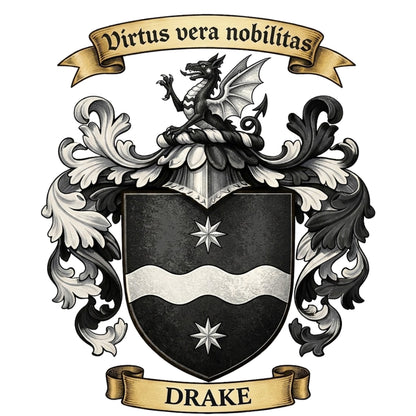 The Drake Family Coat of Arms digital download: Includes Color PNG, B&W PNG, and SVG vector files