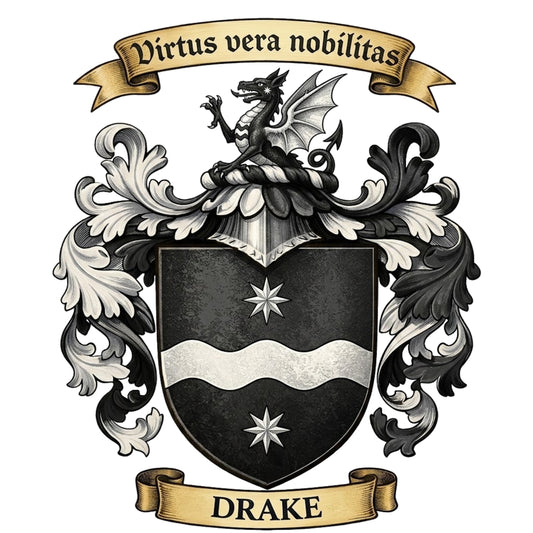 The Drake Family Coat of Arms digital download: Includes Color PNG, B&W PNG, and SVG vector files