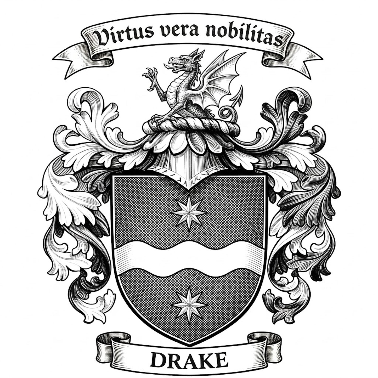 The Drake Family Coat of Arms digital download: Includes Color PNG, B&W PNG, and SVG vector files