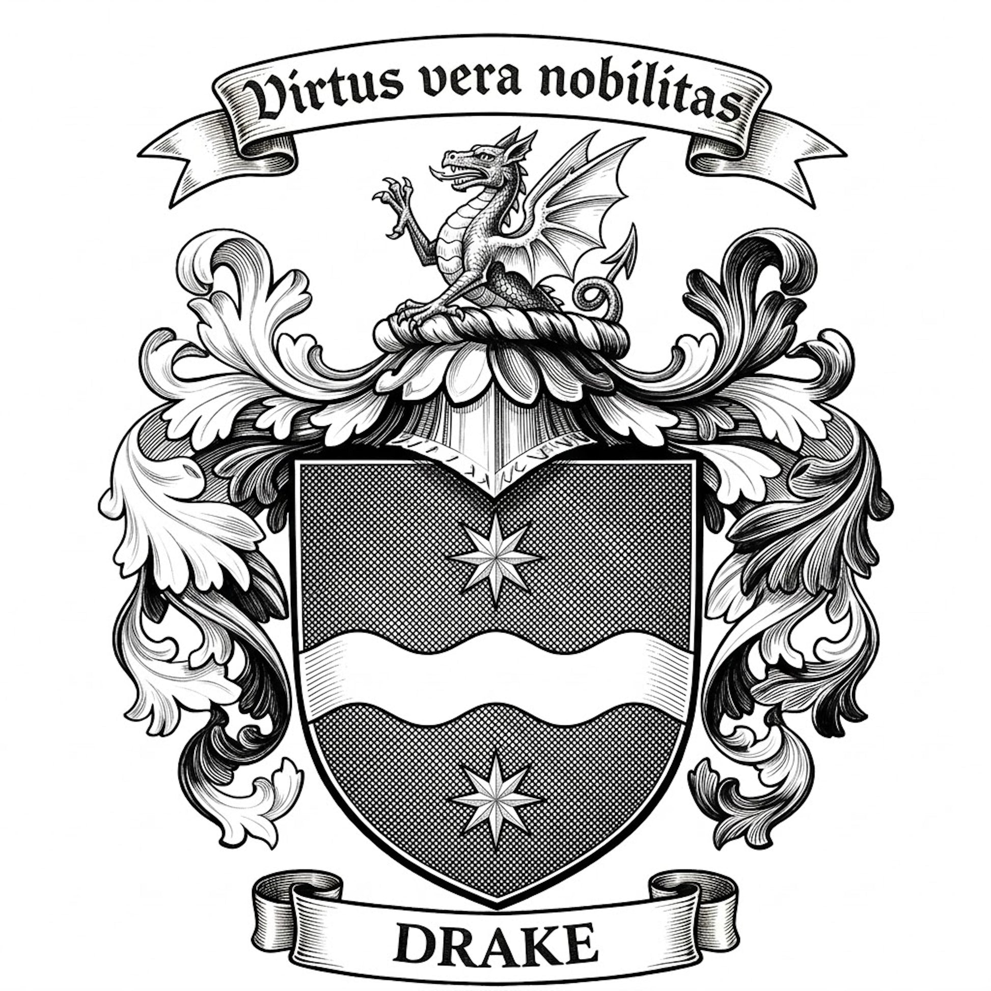 The Drake Family Coat of Arms digital download: Includes Color PNG, B&W PNG, and SVG vector files