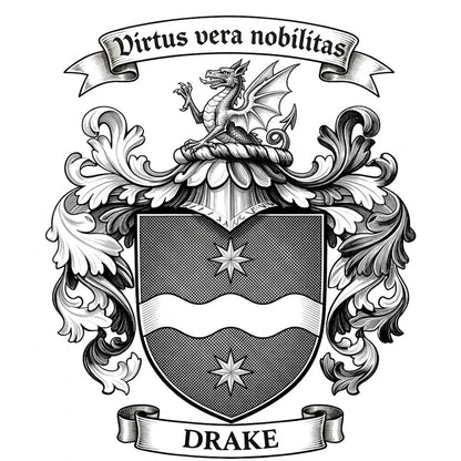 The Drake Family Coat of Arms digital download: Includes Color PNG, B&W PNG, and SVG vector files