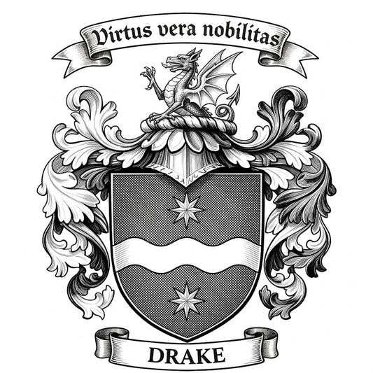 The Drake Family Coat of Arms digital download: Includes Color PNG, B&W PNG, and SVG vector files