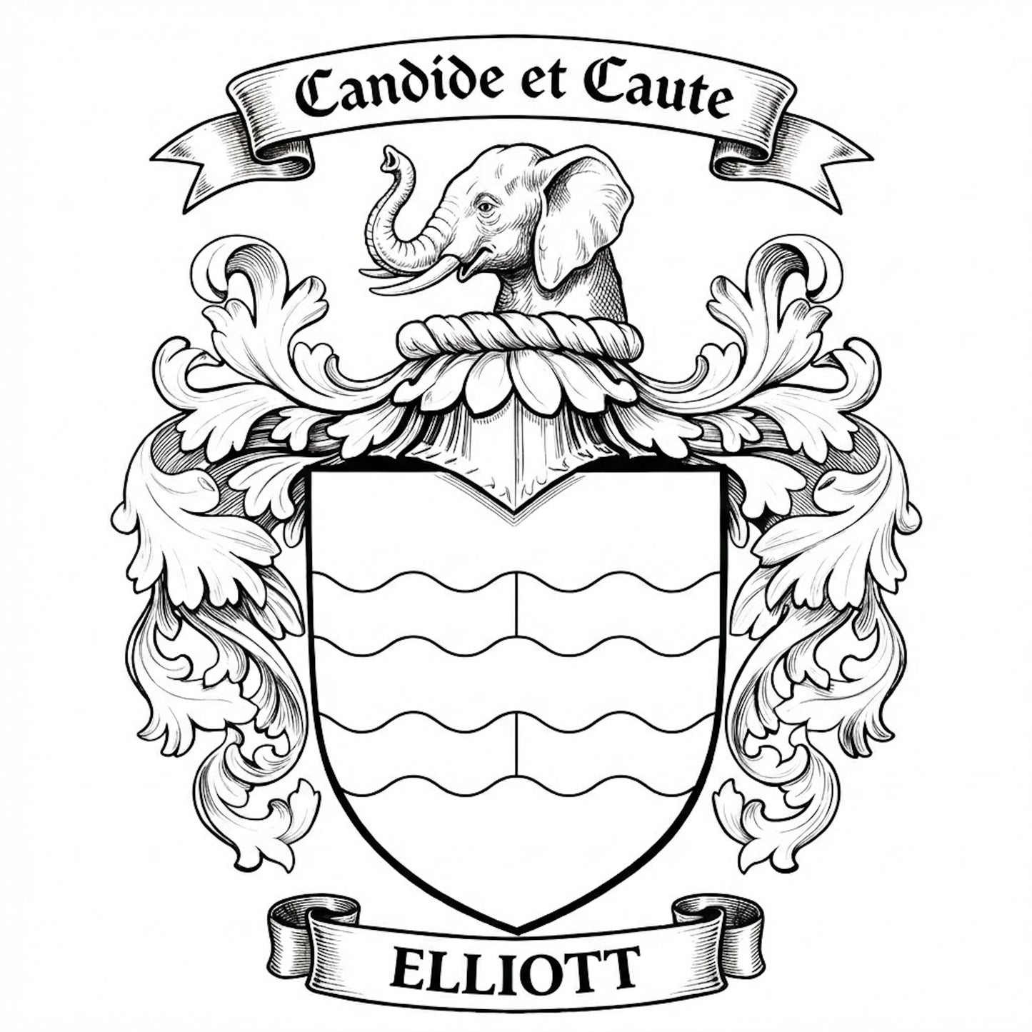 The Elliott Family Coat of Arms digital download: Includes Color PNG, B&W PNG, and SVG vector files