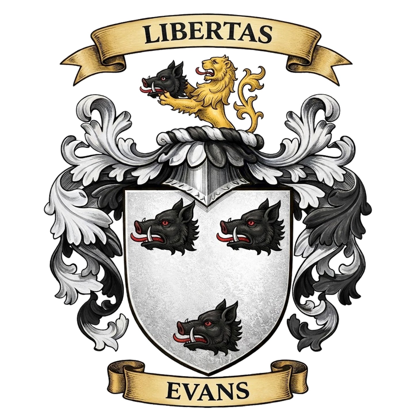 The Evans Family Coat of Arms digital download: Includes Color PNG, B&W PNG, and SVG vector files