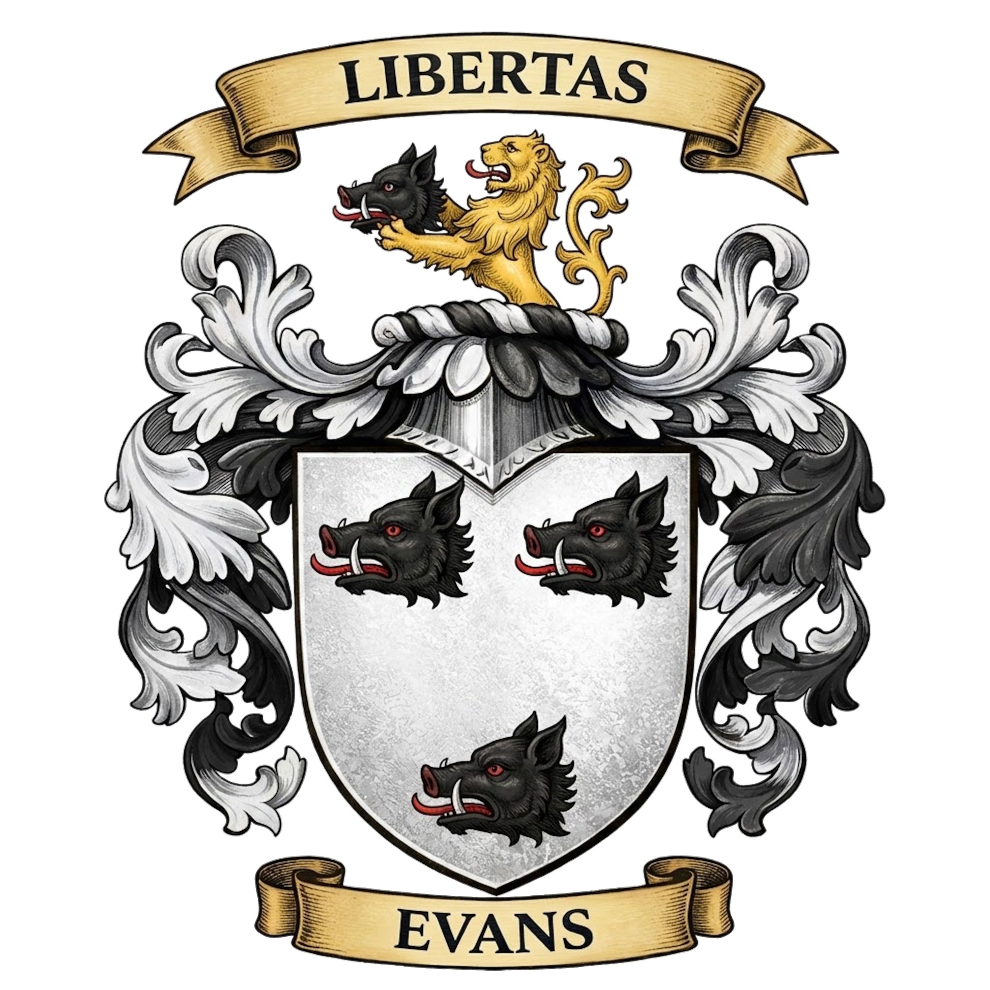 The Evans Family Coat of Arms digital download: Includes Color PNG, B&W PNG, and SVG vector files