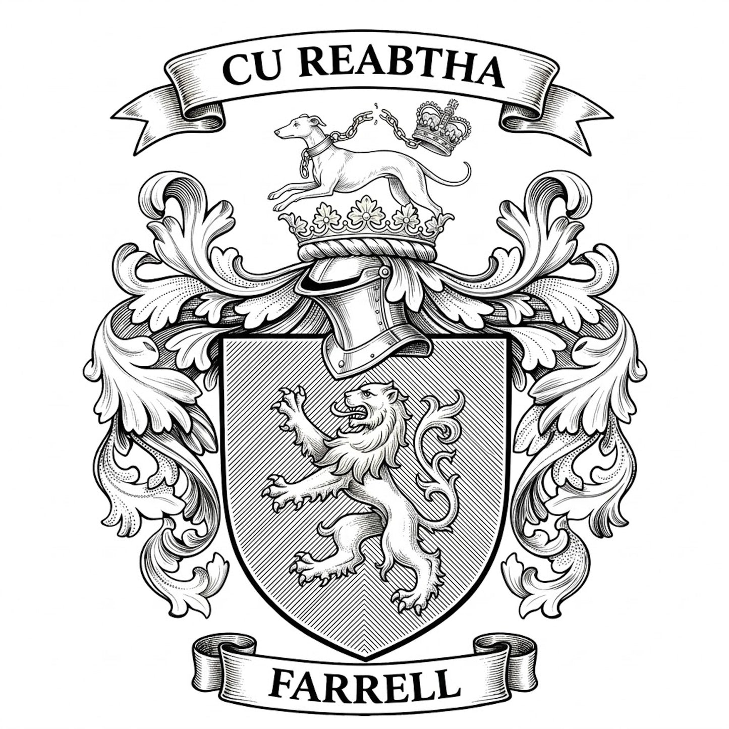 The Farrell Family Coat of Arms digital download: Includes Color PNG, B&W PNG, and SVG vector files