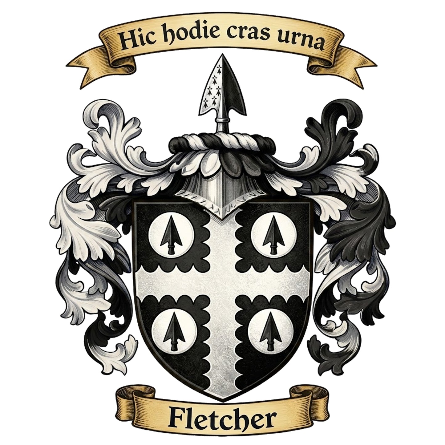 The Fletcher Family Coat of Arms digital download: Includes Color PNG, B&W PNG, and SVG vector files