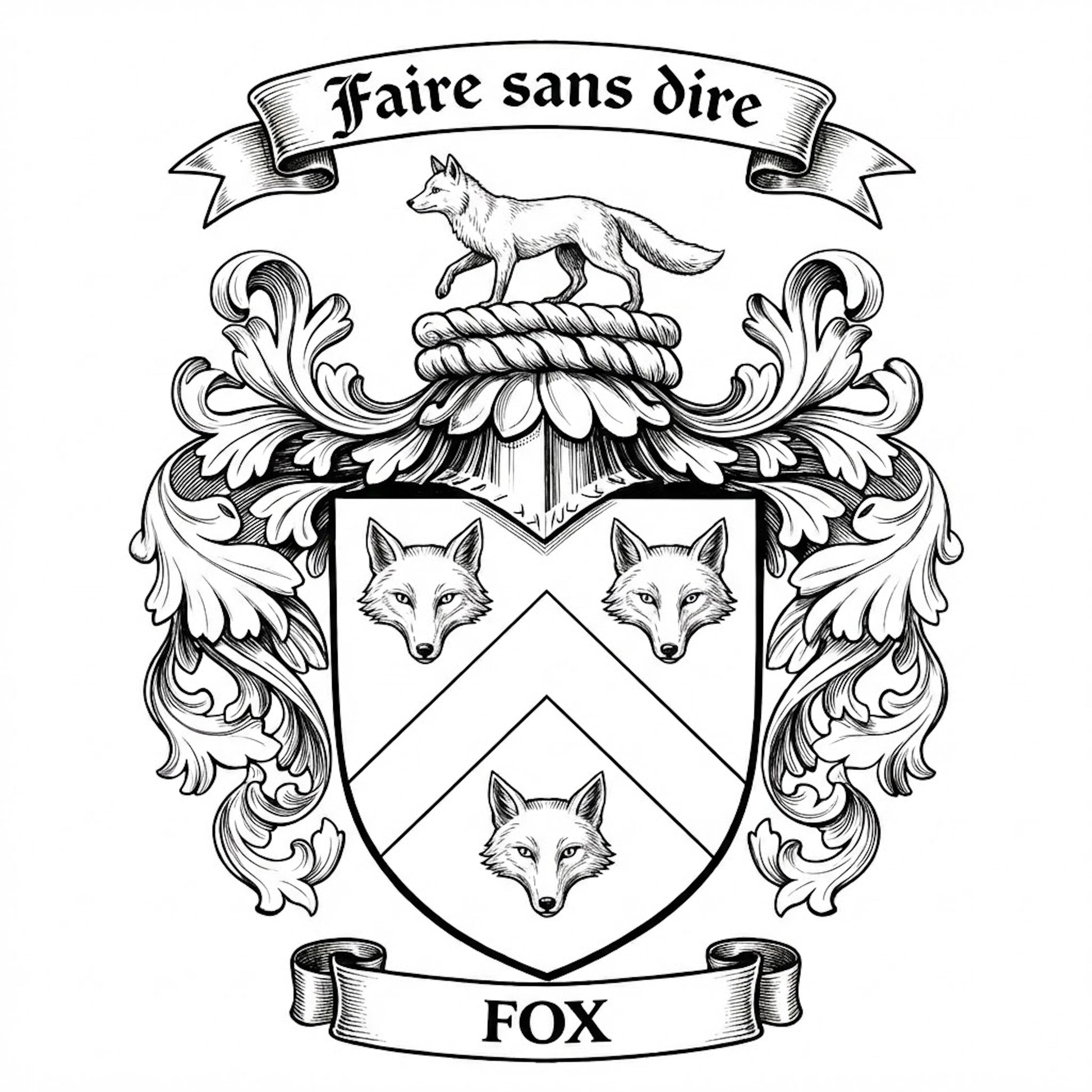 The Fox Family Coat of Arms digital download: Includes Color PNG, B&W PNG, and SVG vector files