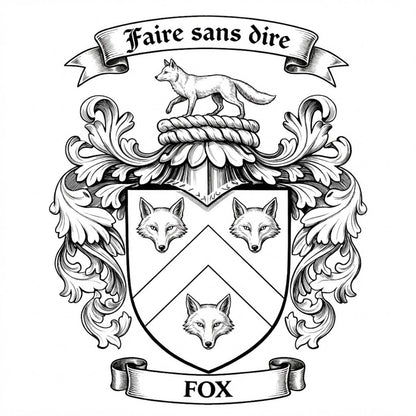 The Fox Family Coat of Arms digital download: Includes Color PNG, B&W PNG, and SVG vector files