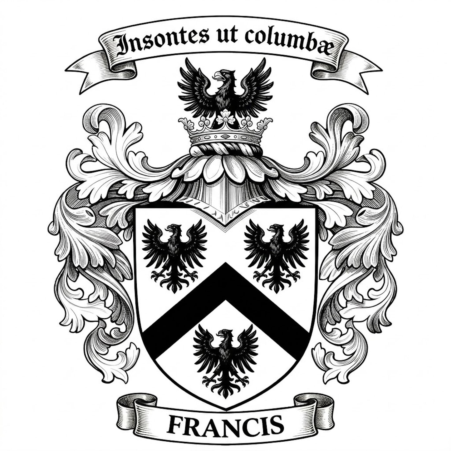 The Francis Family Coat of Arms digital download: Includes Color PNG, B&W PNG, and SVG vector files