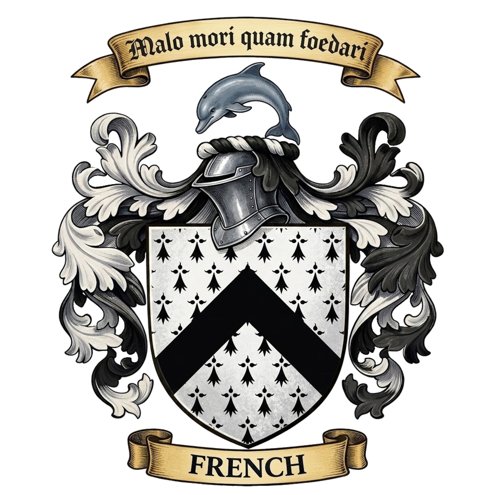 The French Family Coat of Arms digital download: Includes Color PNG, B&W PNG, and SVG vector files
