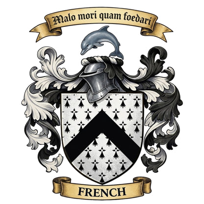 The French Family Coat of Arms digital download: Includes Color PNG, B&W PNG, and SVG vector files