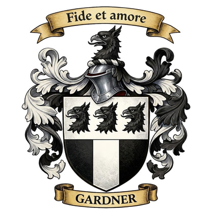 The Gardner Family Coat of Arms digital download: Includes Color PNG, B&W PNG, and SVG vector files