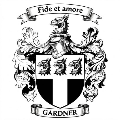 The Gardner Family Coat of Arms digital download: Includes Color PNG, B&W PNG, and SVG vector files