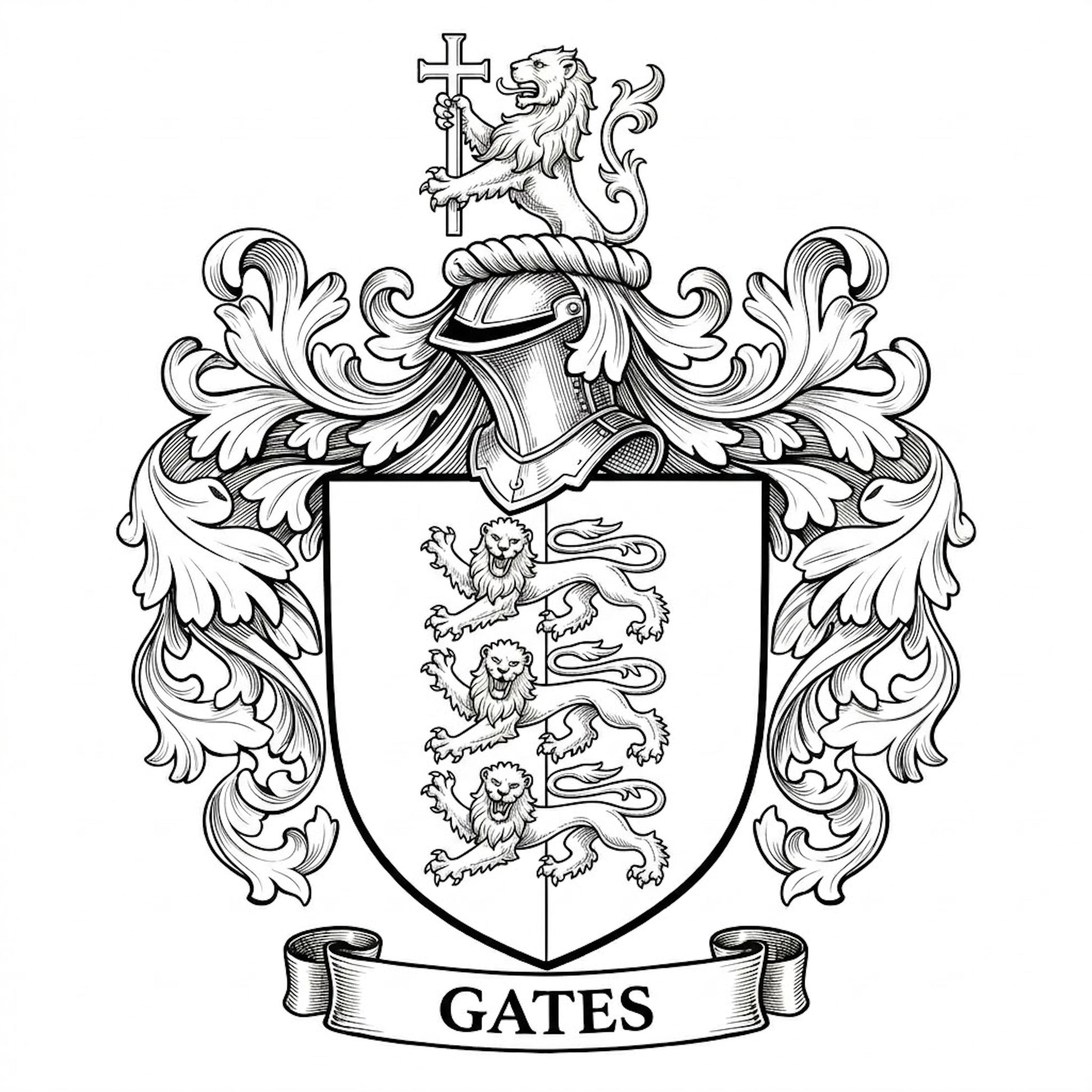 The Gates Family Coat of Arms digital download: Includes Color PNG, B&W PNG, and SVG vector files