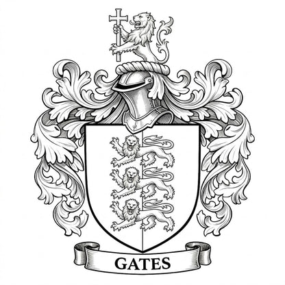The Gates Family Coat of Arms digital download: Includes Color PNG, B&W PNG, and SVG vector files