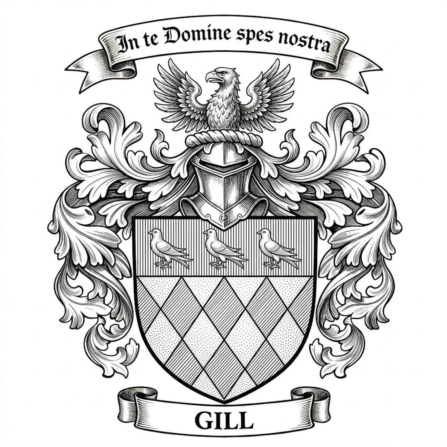 The Gill Family Coat of Arms digital download: Includes Color PNG, B&W PNG, and SVG vector files