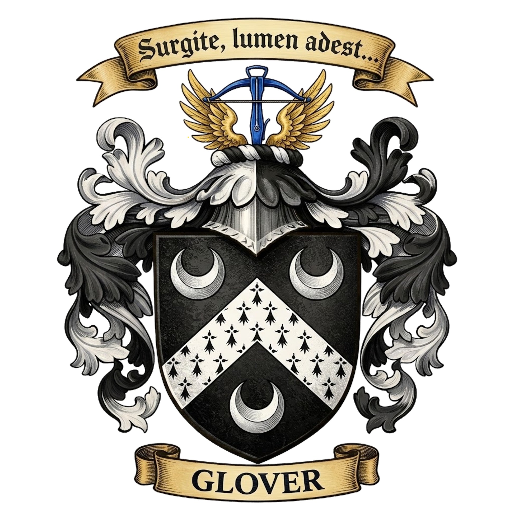 The Glover Family Coat of Arms digital download: Includes Color PNG, B&W PNG, and SVG vector files