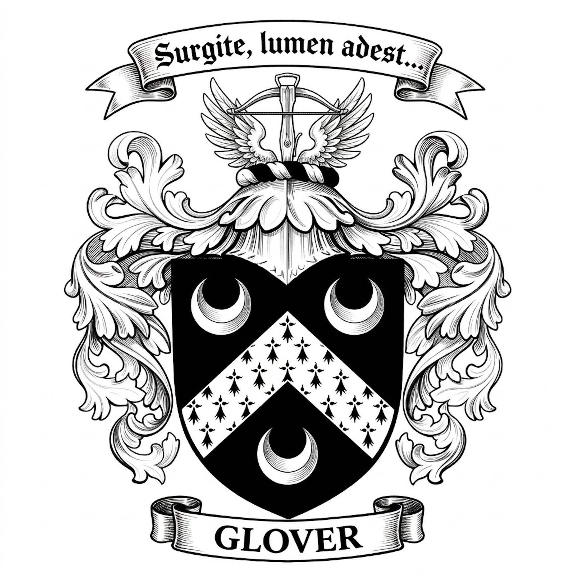 The Glover Family Coat of Arms digital download: Includes Color PNG, B&W PNG, and SVG vector files