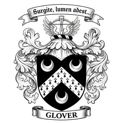 The Glover Family Coat of Arms digital download: Includes Color PNG, B&W PNG, and SVG vector files