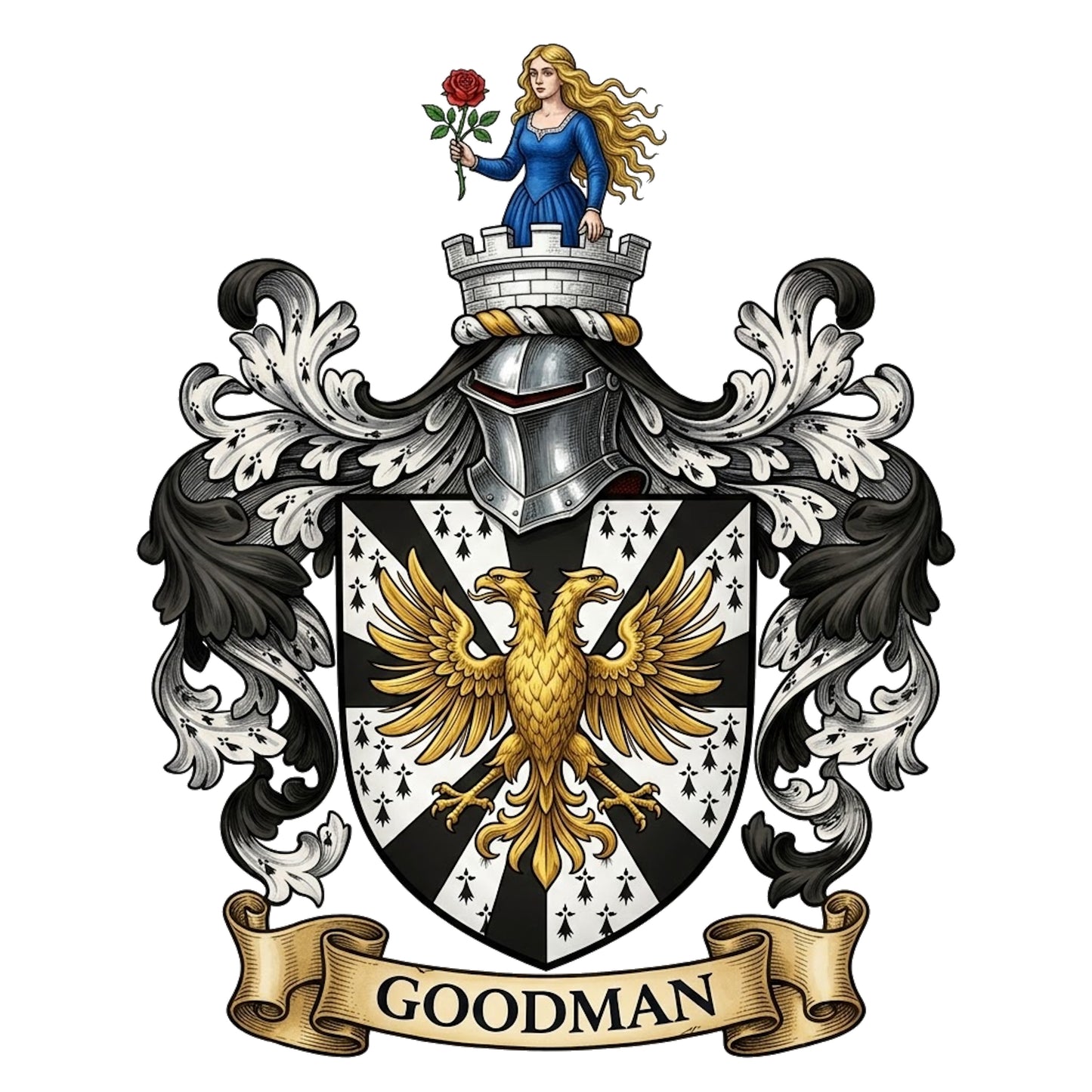 The Goodman Family Coat of Arms digital download: Includes Color PNG, B&W PNG, and SVG vector files