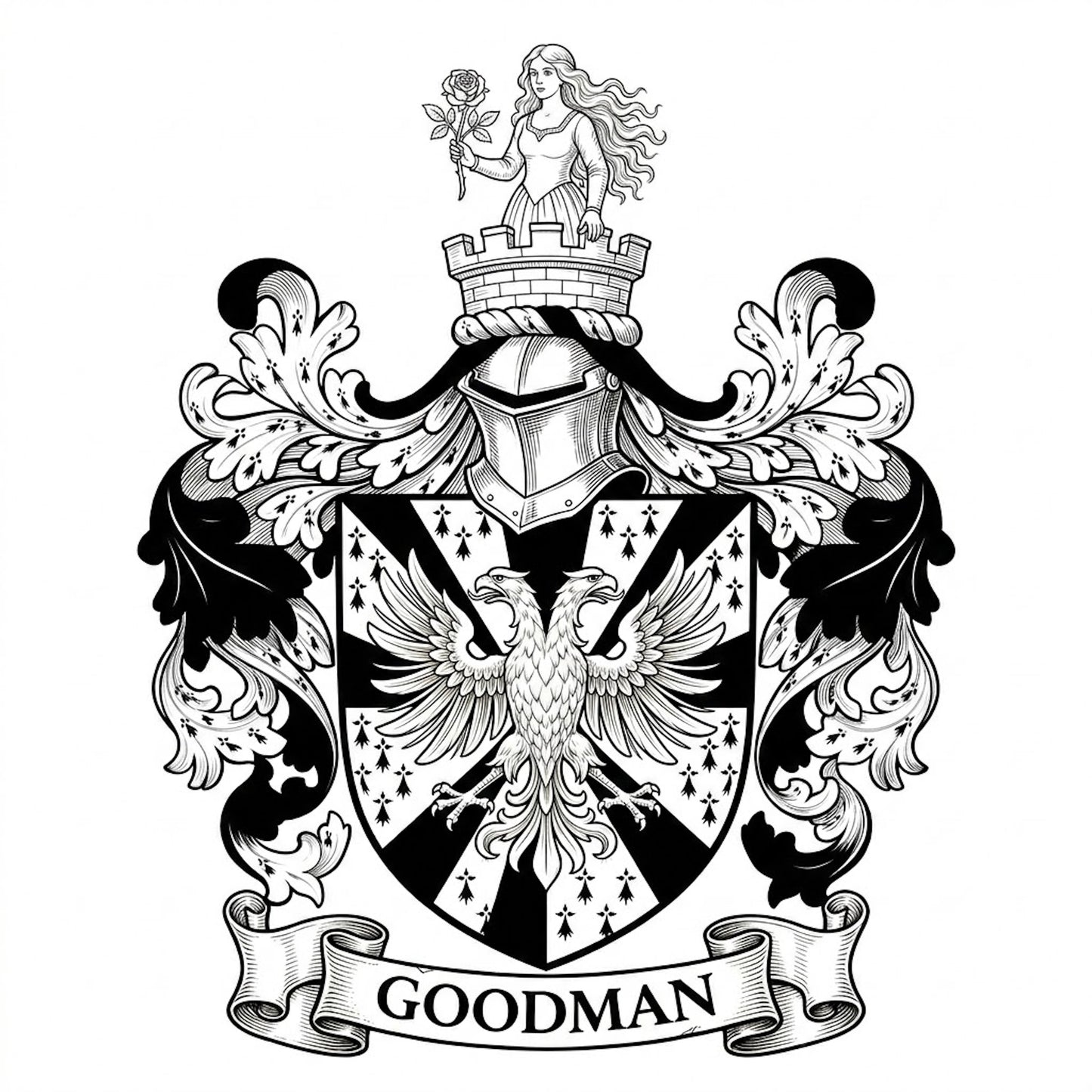 The Goodman Family Coat of Arms digital download: Includes Color PNG, B&W PNG, and SVG vector files