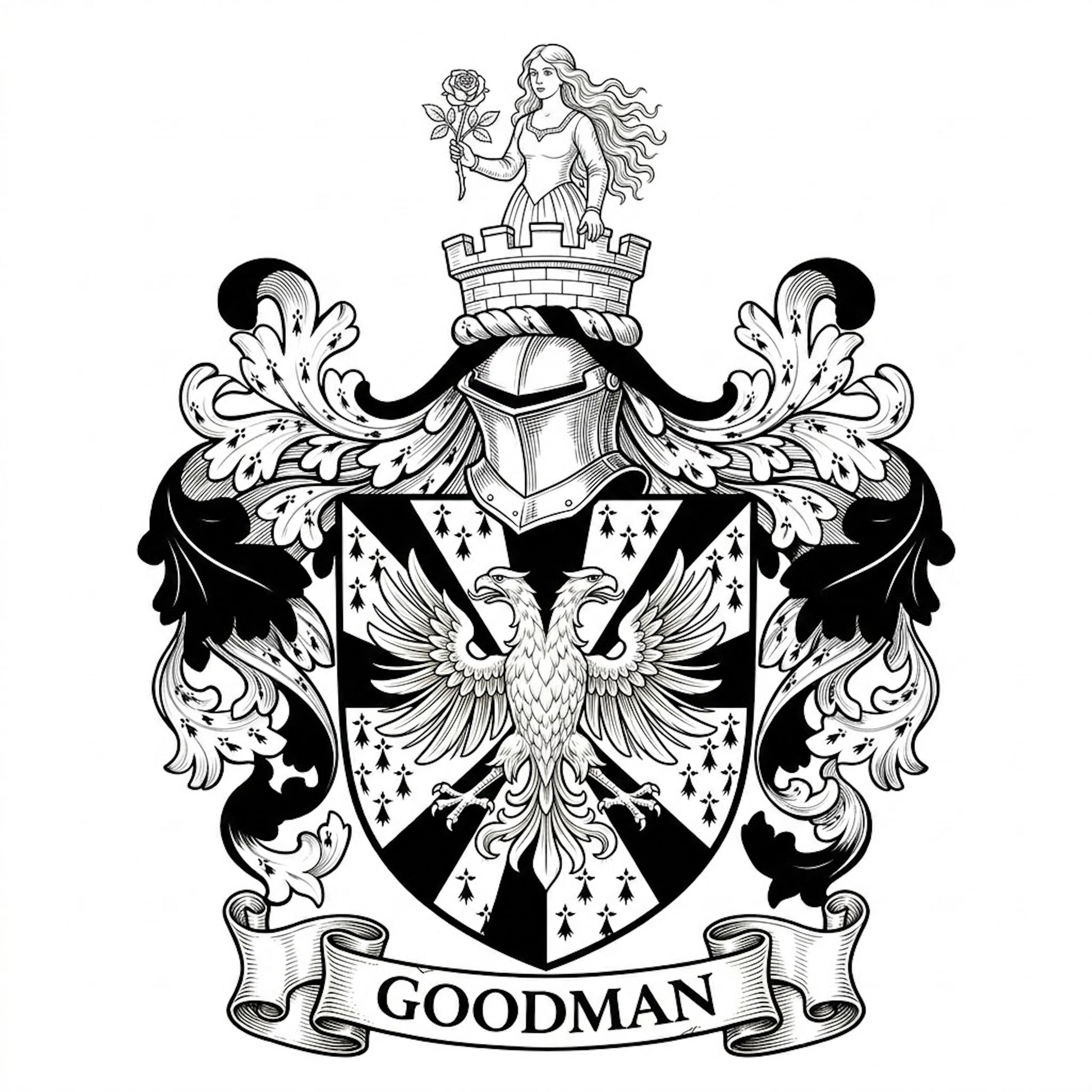 The Goodman Family Coat of Arms digital download: Includes Color PNG, B&W PNG, and SVG vector files