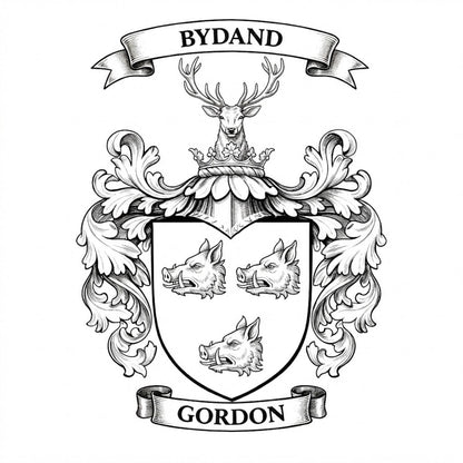 The Gordon Family Coat of Arms digital download: Includes Color PNG, B&W PNG, and SVG vector files