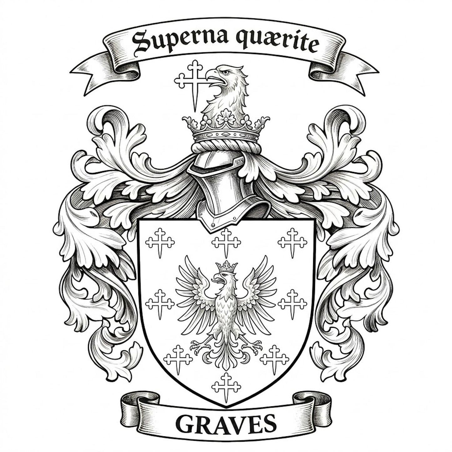 The Graves Family Coat of Arms digital download: Includes Color PNG, B&W PNG, and SVG vector files