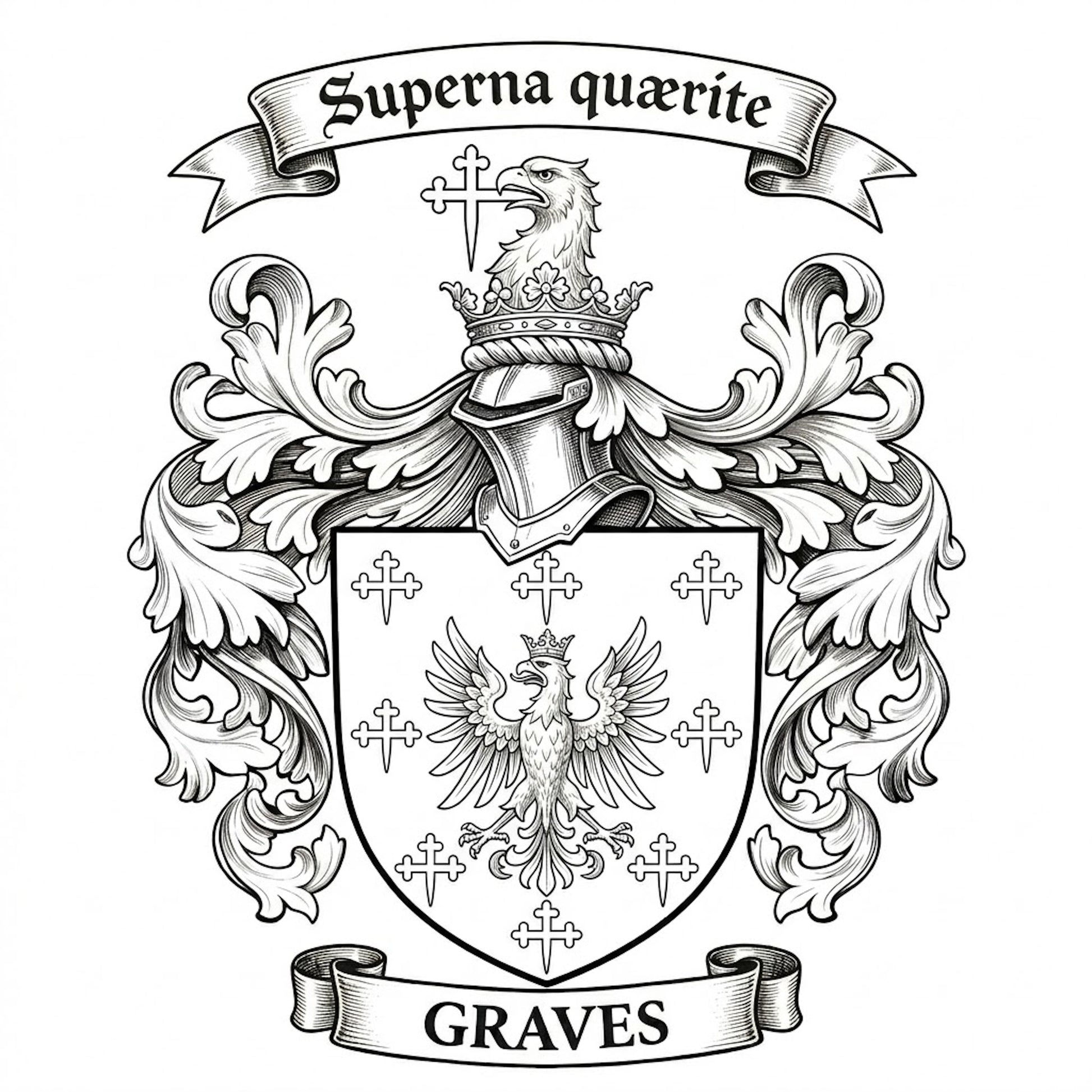 The Graves Family Coat of Arms digital download: Includes Color PNG, B&W PNG, and SVG vector files