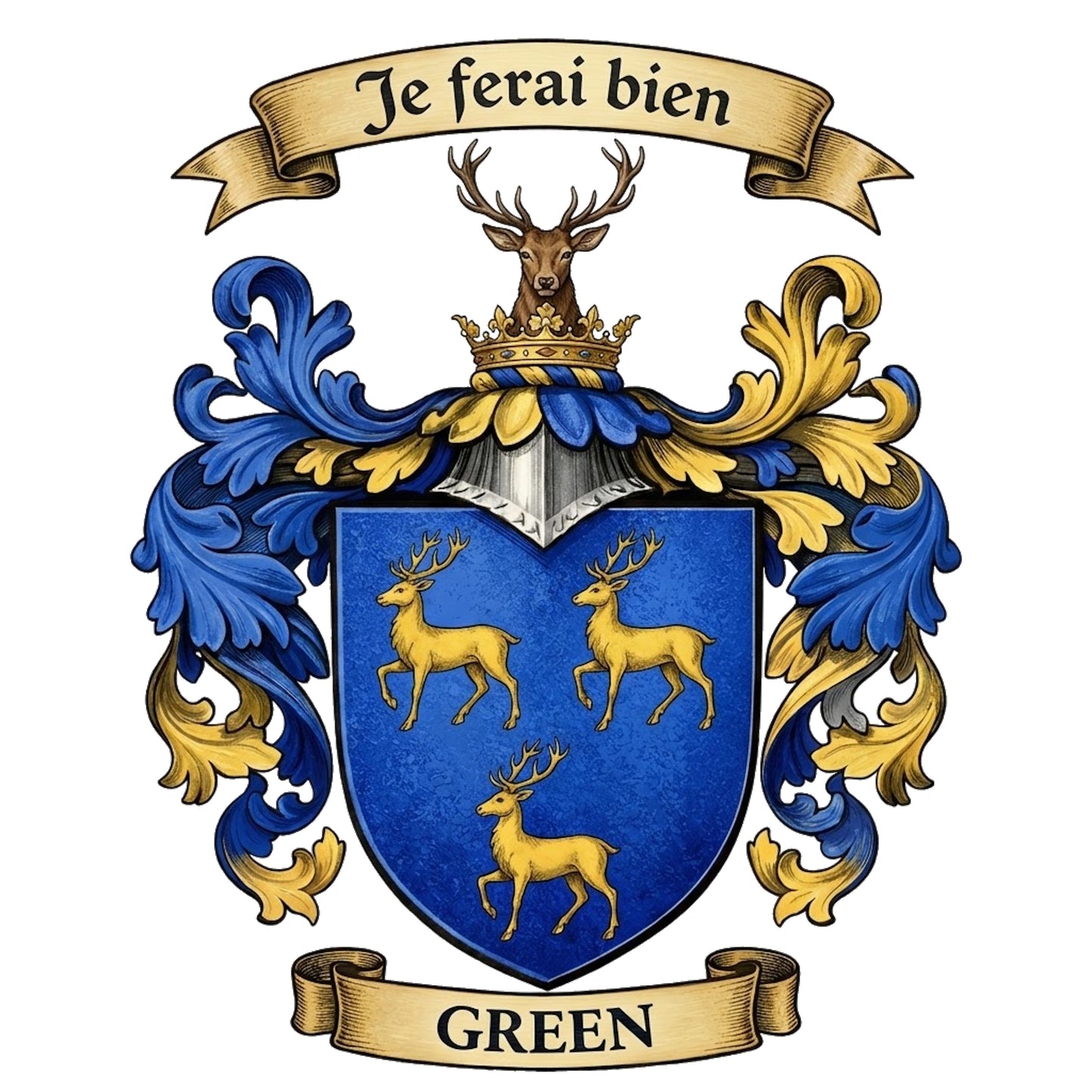 The Green Family Coat of Arms digital download: Includes Color PNG, B&W PNG, and SVG vector files