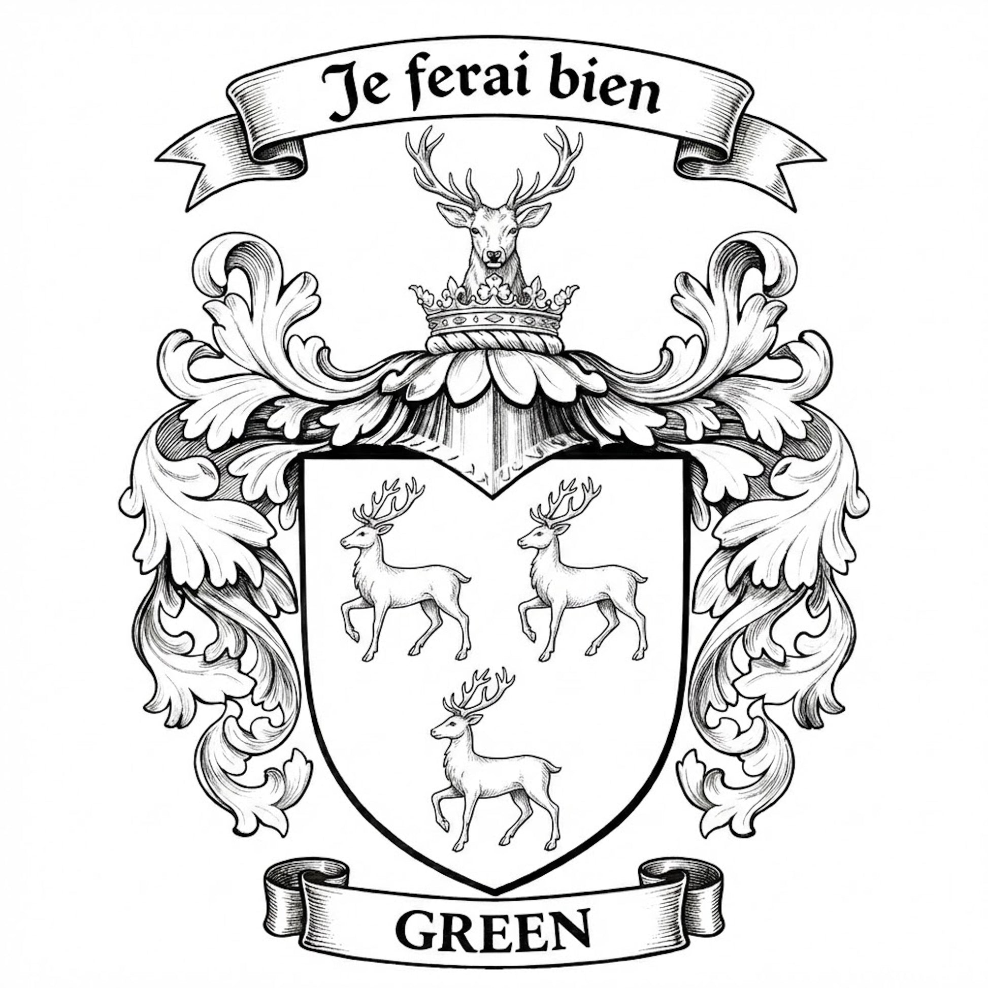 The Green Family Coat of Arms digital download: Includes Color PNG, B&W PNG, and SVG vector files