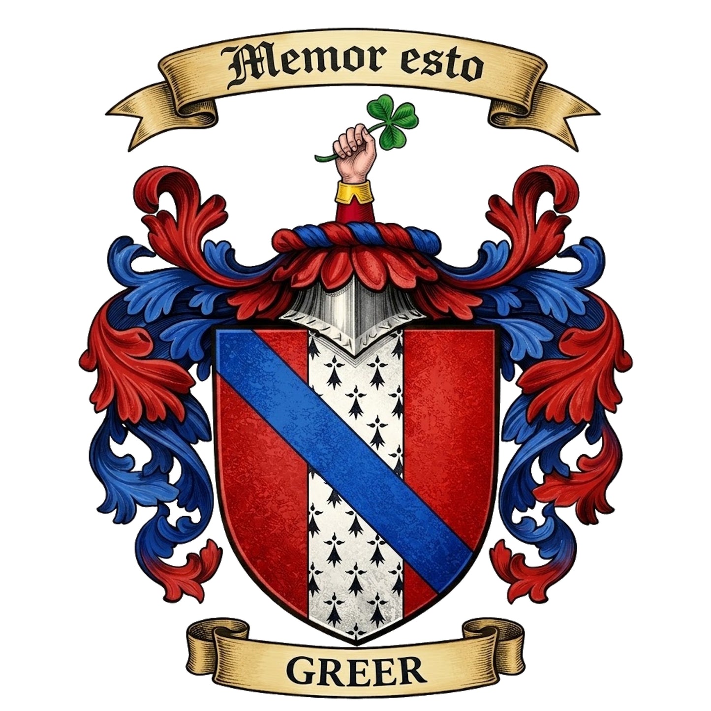 The Greer Family Coat of Arms digital download: Includes Color PNG, B&W PNG, and SVG vector files