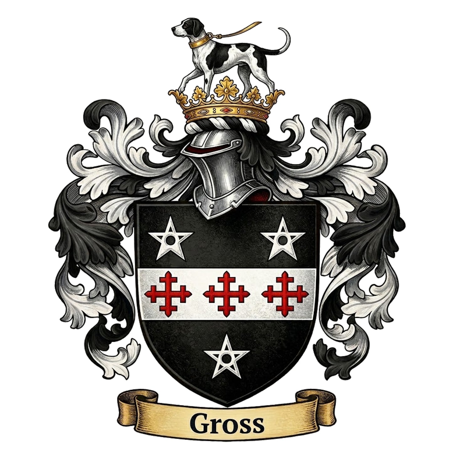 The Gross Family Coat of Arms digital download: Includes Color PNG, B&W PNG, and SVG vector files