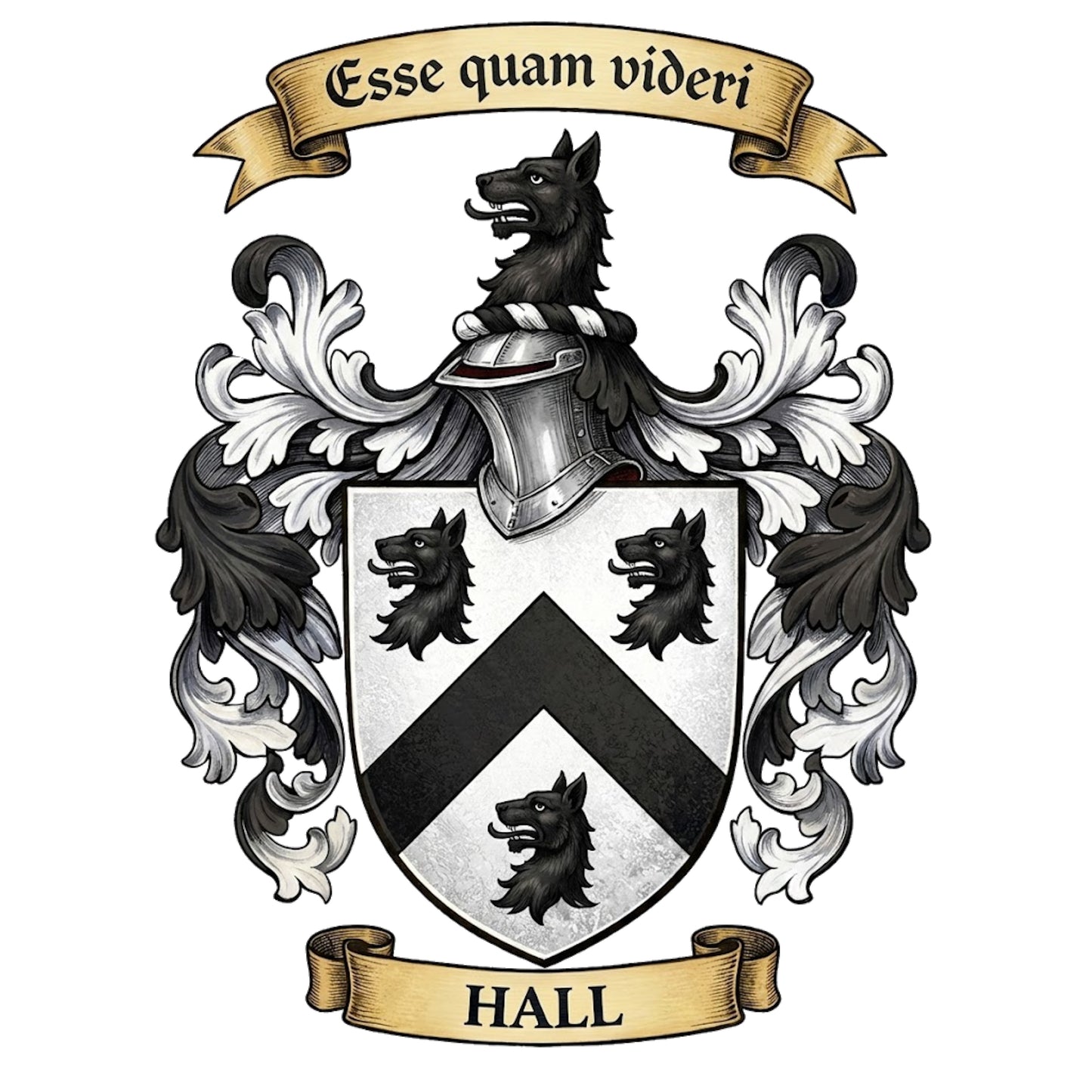 The Hall Family Coat of Arms digital download: Includes Color PNG, B&W PNG, and SVG vector files