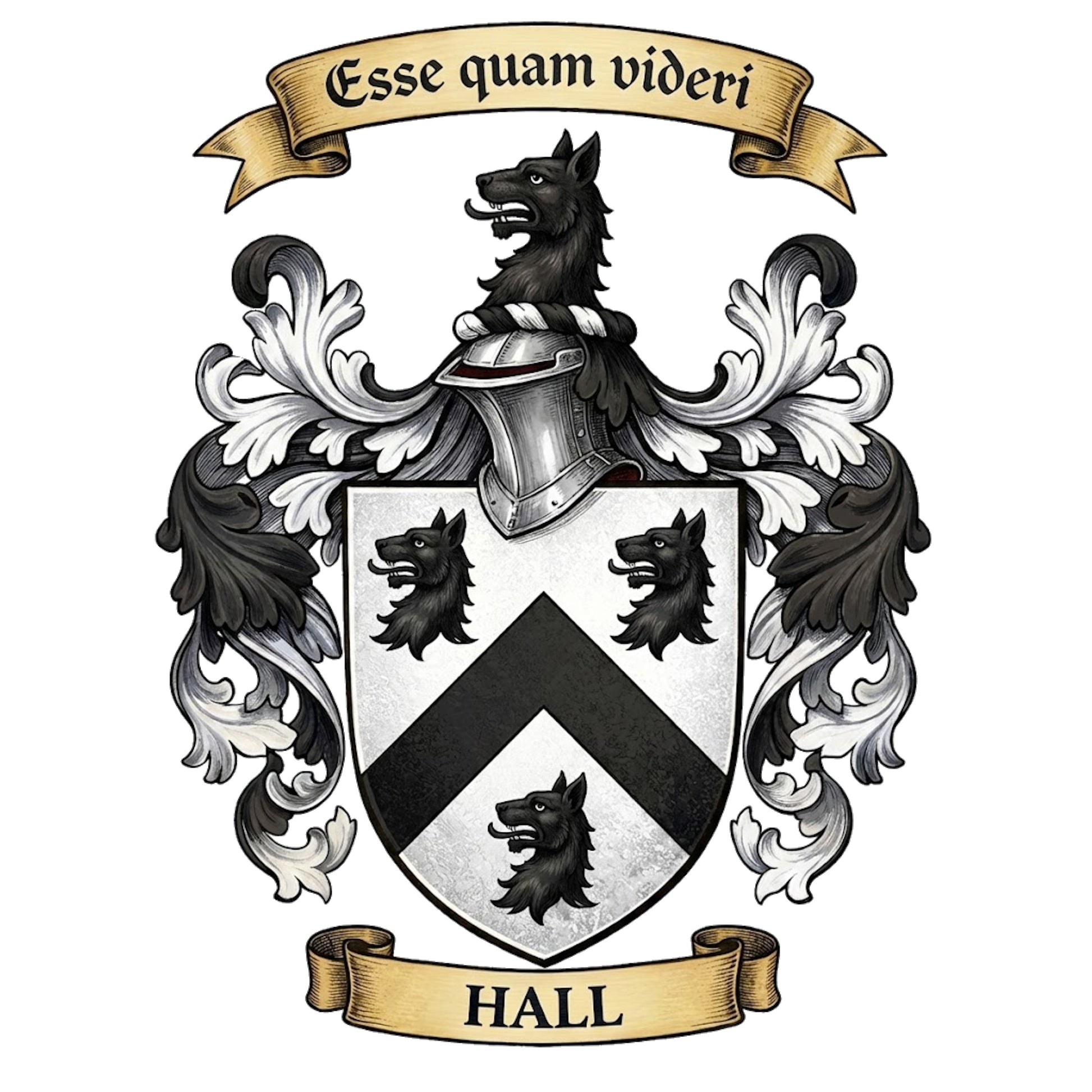 The Hall Family Coat of Arms digital download: Includes Color PNG, B&W PNG, and SVG vector files