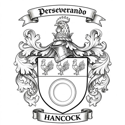 The Hancock Family Coat of Arms digital download: Includes Color PNG, B&W PNG, and SVG vector files