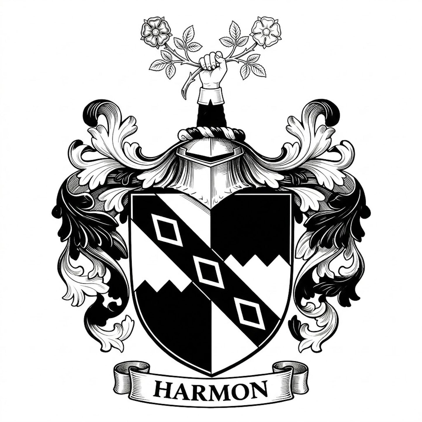 The Harmon Family Coat of Arms digital download: Includes Color PNG, B&W PNG, and SVG vector files