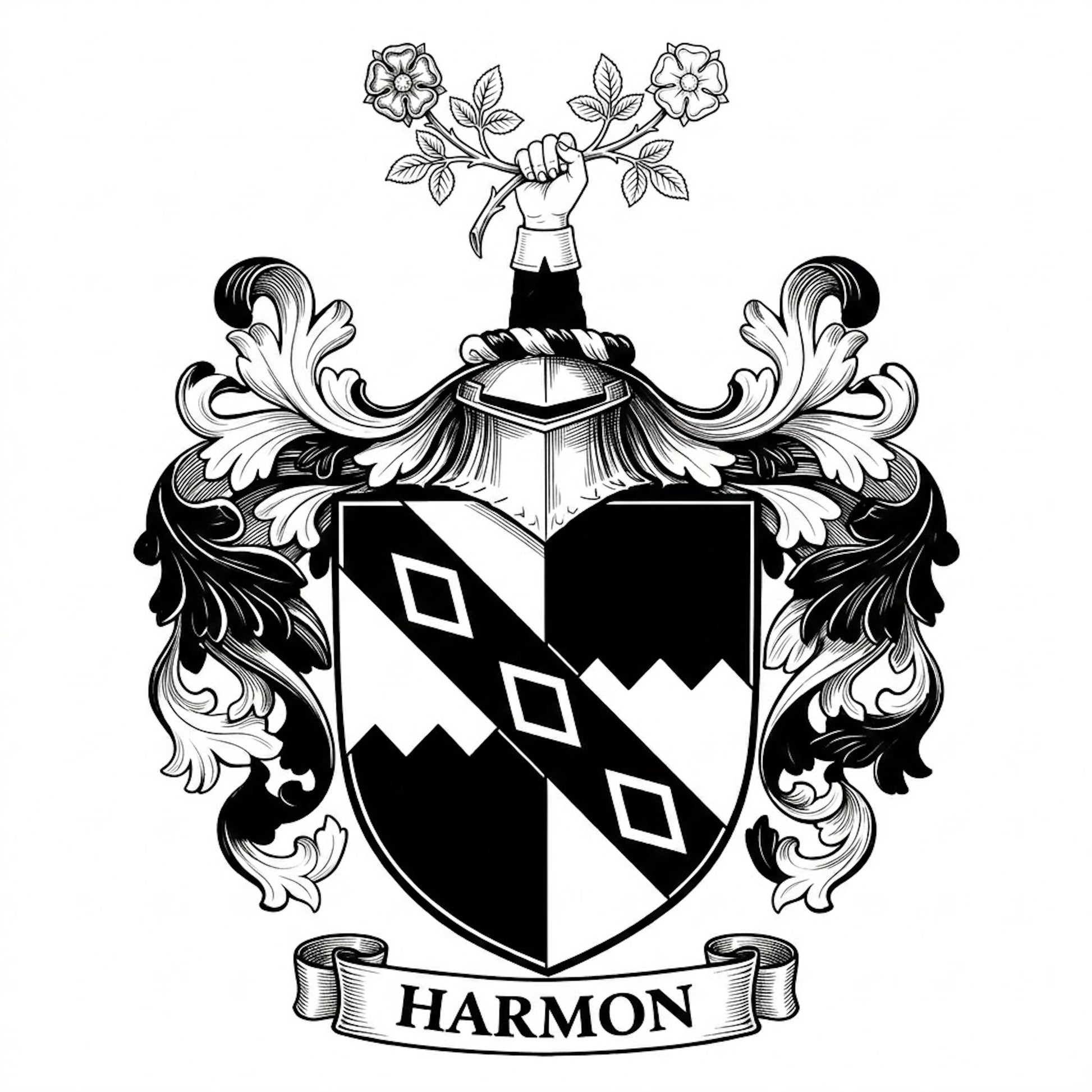 The Harmon Family Coat of Arms digital download: Includes Color PNG, B&W PNG, and SVG vector files