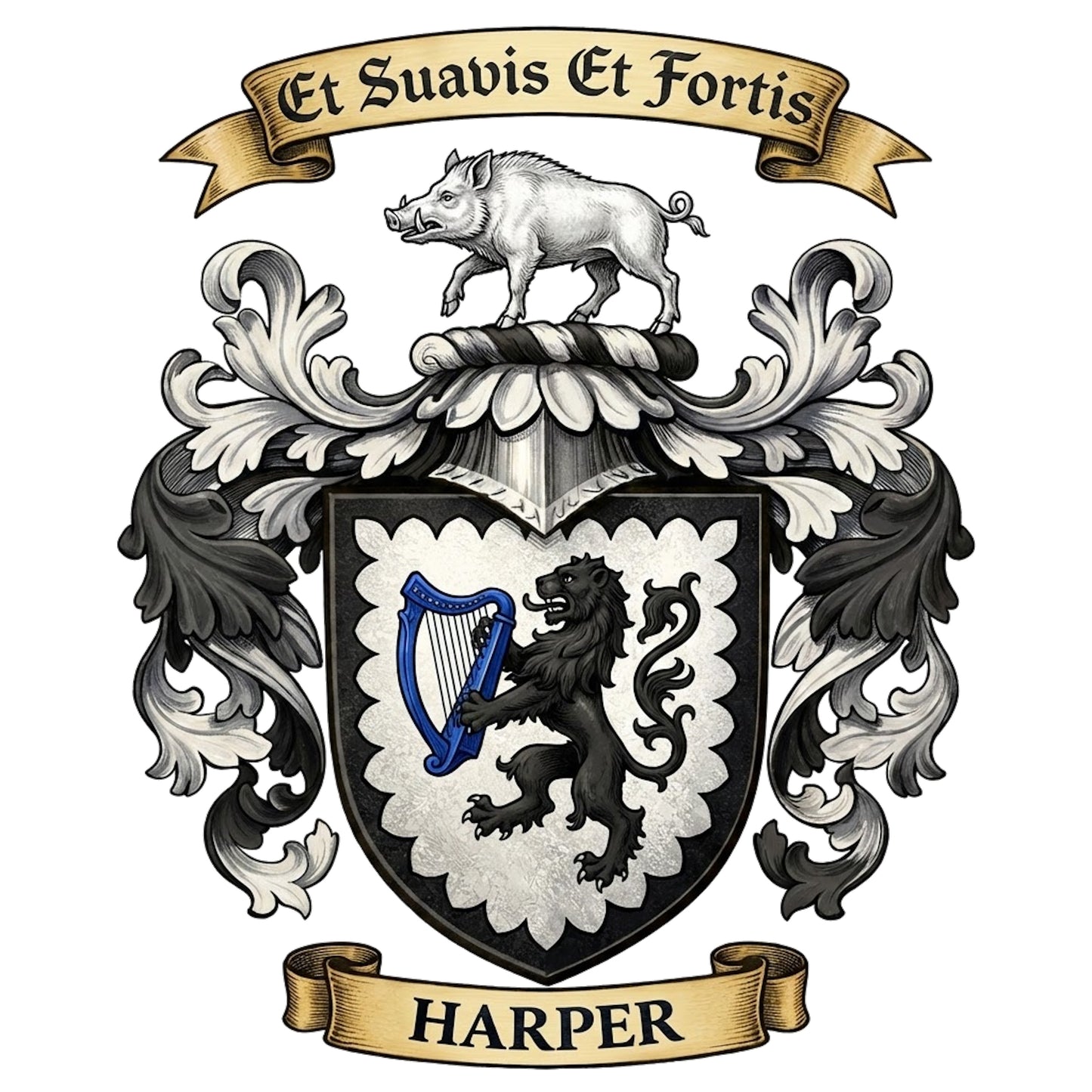 The Harper Family Coat of Arms digital download: Includes Color PNG, B&W PNG, and SVG vector files