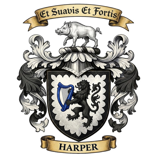 The Harper Family Coat of Arms digital download: Includes Color PNG, B&W PNG, and SVG vector files