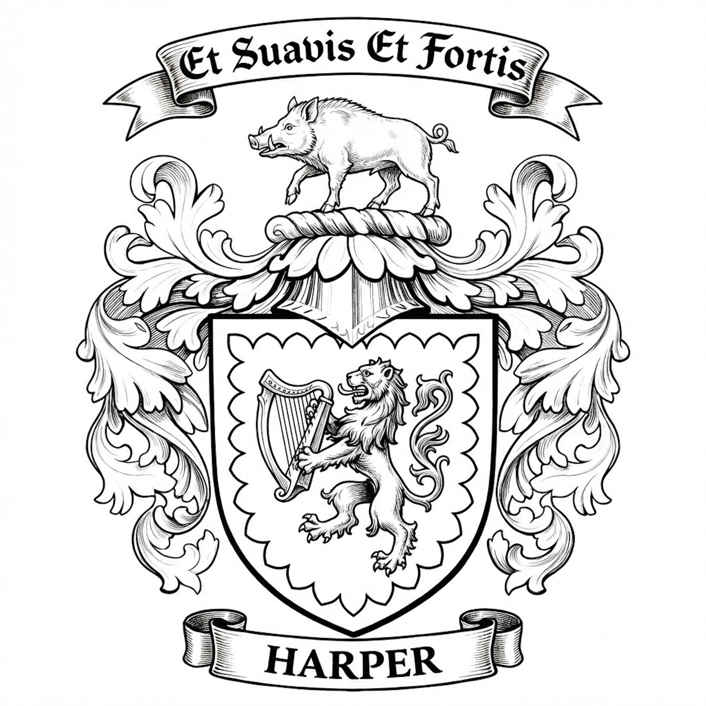 The Harper Family Coat of Arms digital download: Includes Color PNG, B&W PNG, and SVG vector files