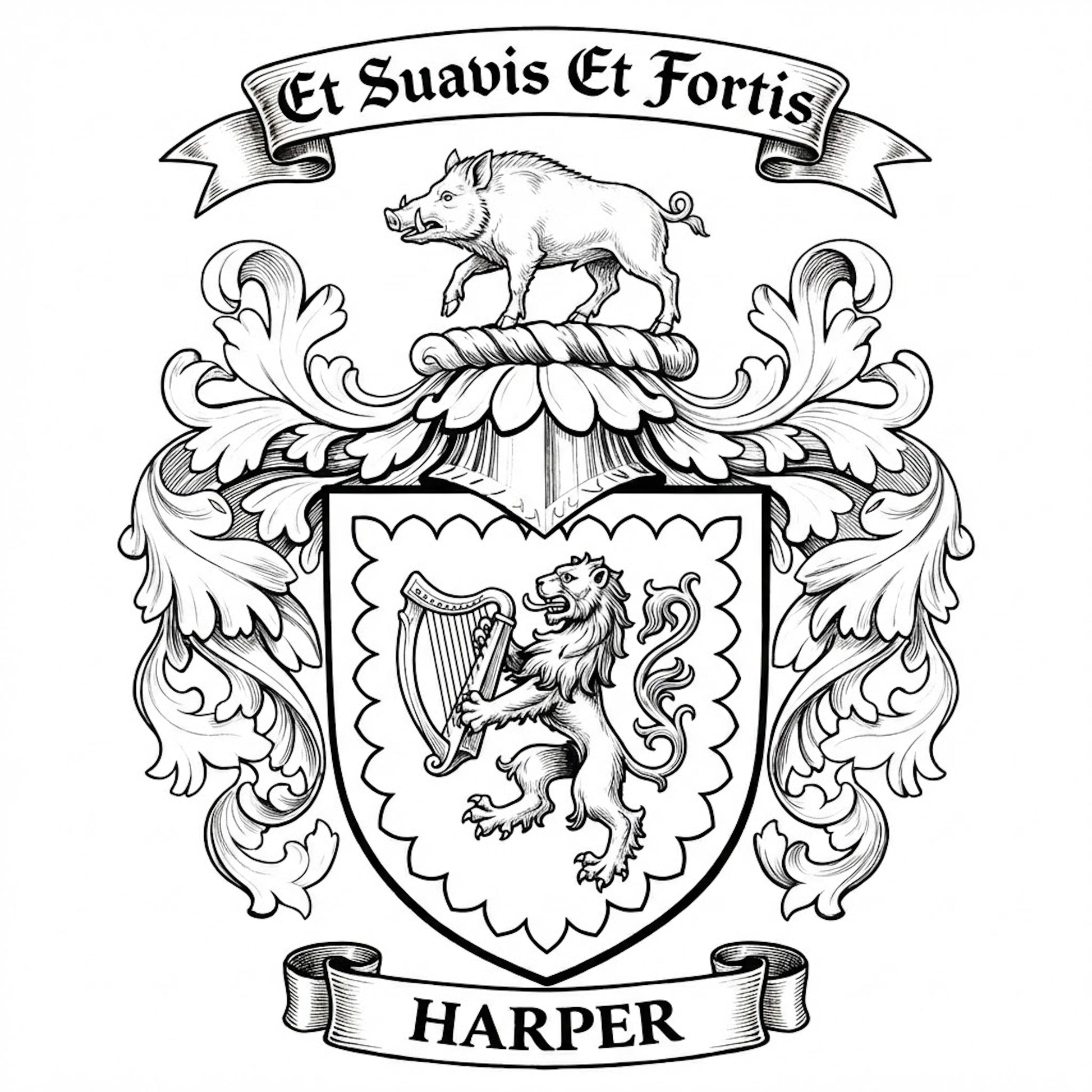 The Harper Family Coat of Arms digital download: Includes Color PNG, B&W PNG, and SVG vector files