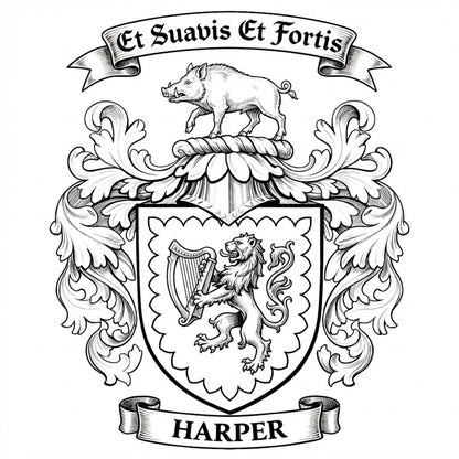 The Harper Family Coat of Arms digital download: Includes Color PNG, B&W PNG, and SVG vector files
