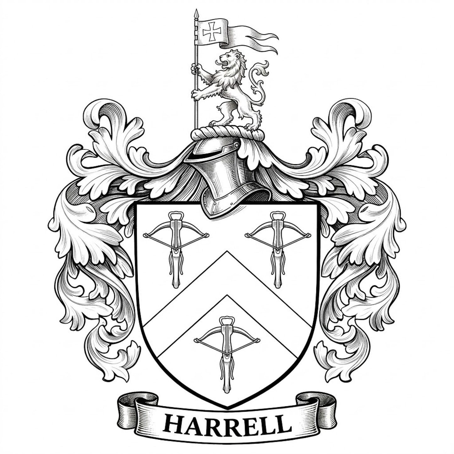 The Harrell Family Coat of Arms digital download: Includes Color PNG, B&W PNG, and SVG vector files