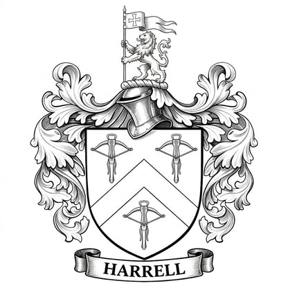 The Harrell Family Coat of Arms digital download: Includes Color PNG, B&W PNG, and SVG vector files