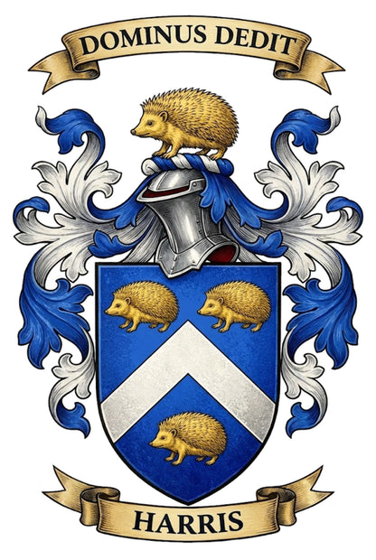 The Harris Family Coat of Arms digital download: Includes Color PNG, B&W PNG, and SVG vector files