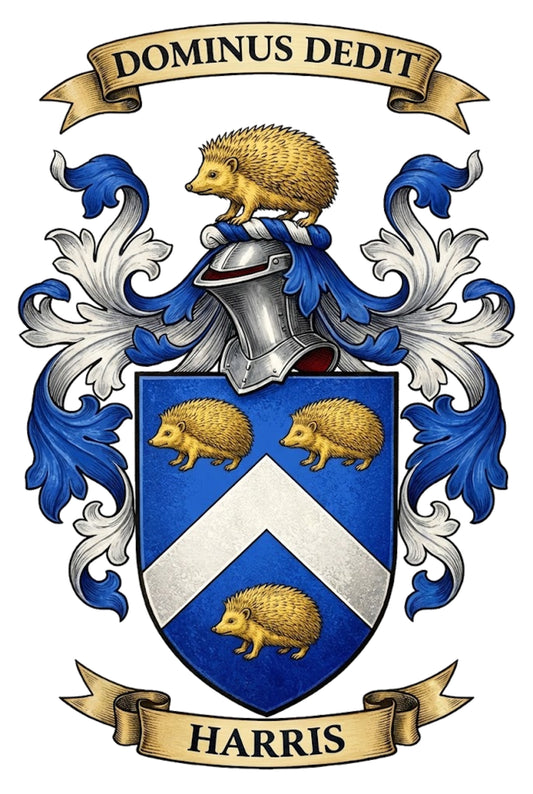 The Harris Family Coat of Arms digital download: Includes Color PNG, B&W PNG, and SVG vector files