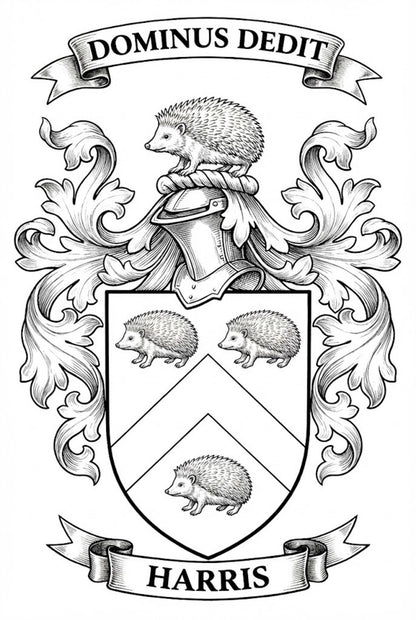 The Harris Family Coat of Arms digital download: Includes Color PNG, B&W PNG, and SVG vector files